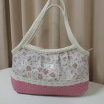 ファスナー蓋付グラニーバッグ小花柄×ピンクドット