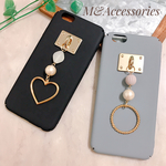★[A21]マットiPhoneケース コットンパール&ハート/リングチャーム