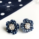 水玉ネイビー flowerピアス