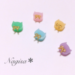 リボンでおしゃれ♪ねこちゃんのピアス＊ゆめかわパステルカラー
