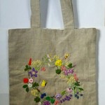 お花のリースに虫達刺繍のバッグ(n様オーダー品)