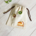 Cafe-sweets☆羊毛刺繍 巾着（レース付き）〜オレンジタルト
