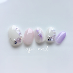 ラベンダーカラーのシェルフラワー×ニュアンスネイル♡ブライダル／スワロ／上品／お呼ばれ／浴衣／着物