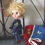 ブライス　blythe　。゜。゜。ワンピース＆ちょうちょ刺繍ボネ帽子セット　。゜。゜。　