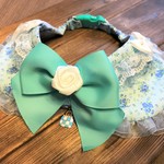 犬の首輪　40～44cm　中型犬　cocoちゃんリボンチョーカー 　ミントブルー・プリンセス・花・薔薇