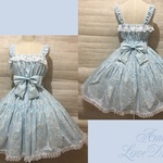 今だけ価格♪1点物*可愛い白鳥さんシャーリングサンドレス★薄水色×白レース(即納品)