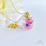 再9*【わたあめカラー】イニシャル入♡ハーバリウムキューブガラスドームネックレス フラワーギフト