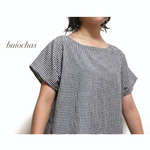 綿麻 シンプルワンピース(white×black)