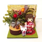【ｃｈｉ様オーダー作品】ちりめん細工「鈴虫のいる庭♪」置物 飾り 