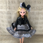 リカちゃん 服☆黒×モノトーン(大きめリボン)