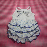 <SALE>花柄フリルキャミソールワンピース（白×青） １点もの