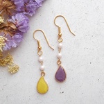 レトロカラー ドロップ ピアス*イエロー&パープル