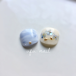 【フットネイル】薄ブルーの天然石×シェルフラワーネイル♡