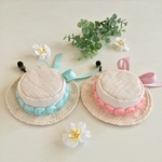 ペットの帽子 　春夏向けカンカン帽子　ローズリボン