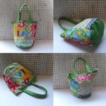 ♪丸底バケツ型肩掛けBAG♪北欧パッチ　クマ　緑　帆布