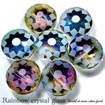 【七色虹彩！】レインボークリスタルガラス/フラワースロスト【宝石みたいなガラスシリーズ✧】直径約14mm【４個】セット
