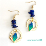 イヤリング変更無料☻ 天然シェルblueダイヤピアス