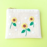 リネンの刺繍ポーチ ひまわり カードケース 小物入