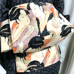 【送料込】USAコットン 団扇を持つ女性歌麿柄 作り帯