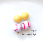 407 イエローカボション×野球ボール  ピアス イヤリング 野球応援グッズ