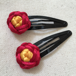 ☆*飾り結びの髪留め2個セット*☆【お花＊レッド】