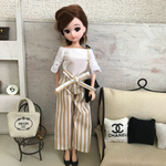  リカちゃん服♡袖レースオフショル白カットソー＆ストライプ柄ハイウエストワイドパンツ♡大人リカちゃん