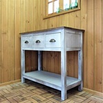 ハンドメイド家具 キッチンラック 作業台 キッチン収納 木製 無垢 シャビーホワイト 白色 幅90㎝ 【送料無料】