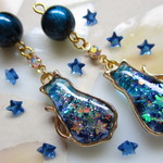 ◇1717再販３ 🌠オーロラの流星群　蒼い銀河の猫ピアス・イヤリング🐈🌟 ※ラスト１点限り