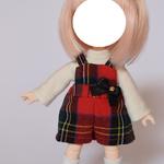 オビツ11用・赤チェックのサロペットセット