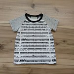 【100size】 ラグランＴシャツ 電車柄 袖ネップ