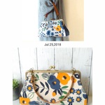 がま口バッグ　花(生成)×デニム　がま口ハンドバッグ　がま口ポシェット　がま口ショルダーバッグ　斜め掛け