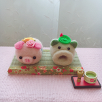 羊毛フェルト 和風夏の置物☆ブタさん