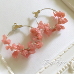 ☆高品質！！透明度あり。☆天然石インカローズの花咲くフープ・イヤリング（ピアスも可）