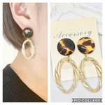 夏 べっ甲×オーバルリングピアス 樹脂