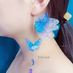 「新作」 夏 蝶 蝶々 片面イヤリング ピアス無料変更 モルフォ蝶 花火 シフォン 花嫁 アクセサリー  浴衣 結婚式  ウェディング 着物