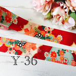 ちりめん風リボン Y-36 赤にひな菊と梅
