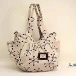 Lサイズ　綿麻キャンバス　点と線の模様柄プリント生地　ころりんバッグ♪　Fm2 Lab.
