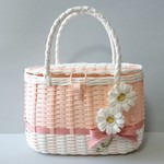 「送料込み」⑩お花のかごバッグ(白×パステルパウダーピンク)