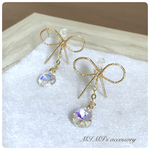 ギフトにも♡Ribbon & Swarovski ノンホールピアス 