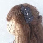 動画あり☆スワロフスキー煌めく紫陽花のカチューシャ ＊メタリックブラック＊