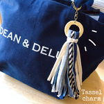 ただ今SALE中！ラタン タッセル チャーム 送料無料 キーホルダー  デニム ボーダー