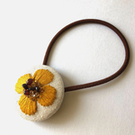 【再販】雫の花 刺繍ヘアゴム イエロー