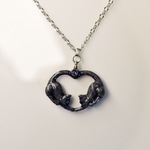 猫ネックレスヘッド ダブルニャンハート　グレイ猫カラー