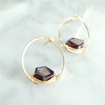 14kgf*宝石質AAA Garnet Circle stud pierced earring