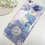 iPhone7・8☆押し花ケース☆ラクスパー☆アネモネ☆水色系
