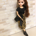 ヒョウ柄スカート、とろみ風トップス☆2点セット☆リカちゃん用