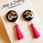 ◆スカ虎タッセルピアス・イヤリング◆【ネイビー×ピンク】