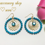 ♡再販♡ターコイズとスワロフスキーのフープピアス／イヤリング