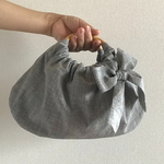 【ラスト】大人可愛くリボンのバンブーバッグ＊グレーのリネン＊
