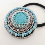 ターコイズのビーズ刺繍ヘアゴム